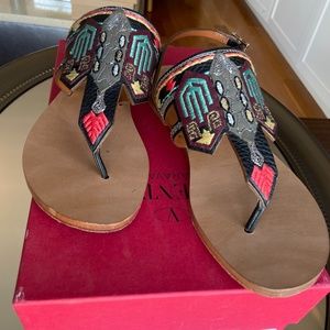 Valentino Flat Sandal Multicolor Fabric Leather